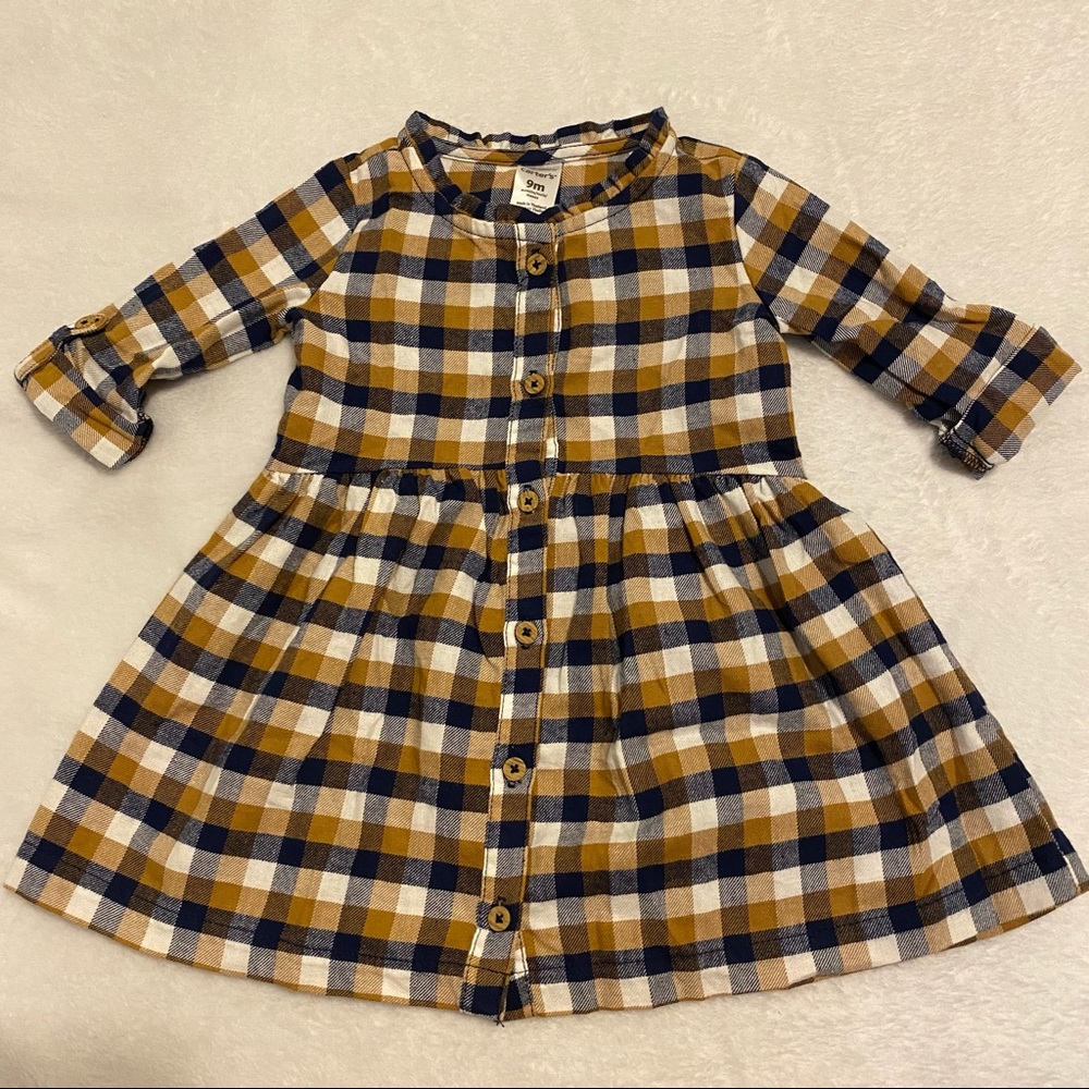 Carters Plaid Flannel Dress - Navy and Gold Plaid